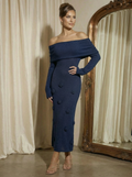 Aliyah - Off Shoulder Knit Rosette Midi Dress