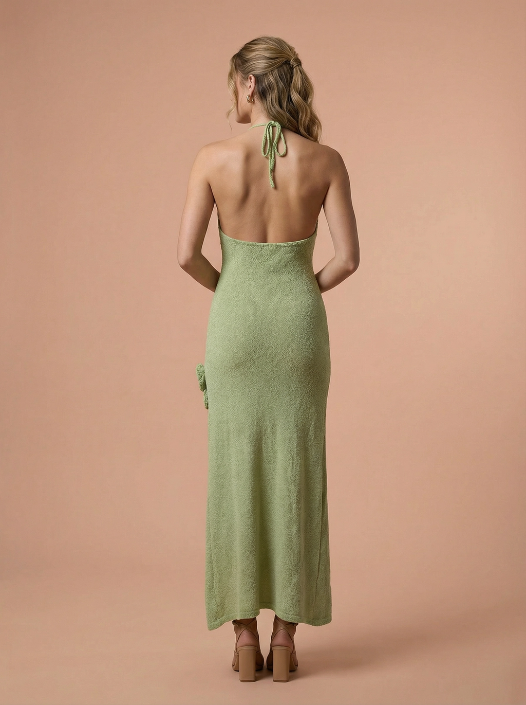 Layla - Halter Knit Rosette Maxi Dress