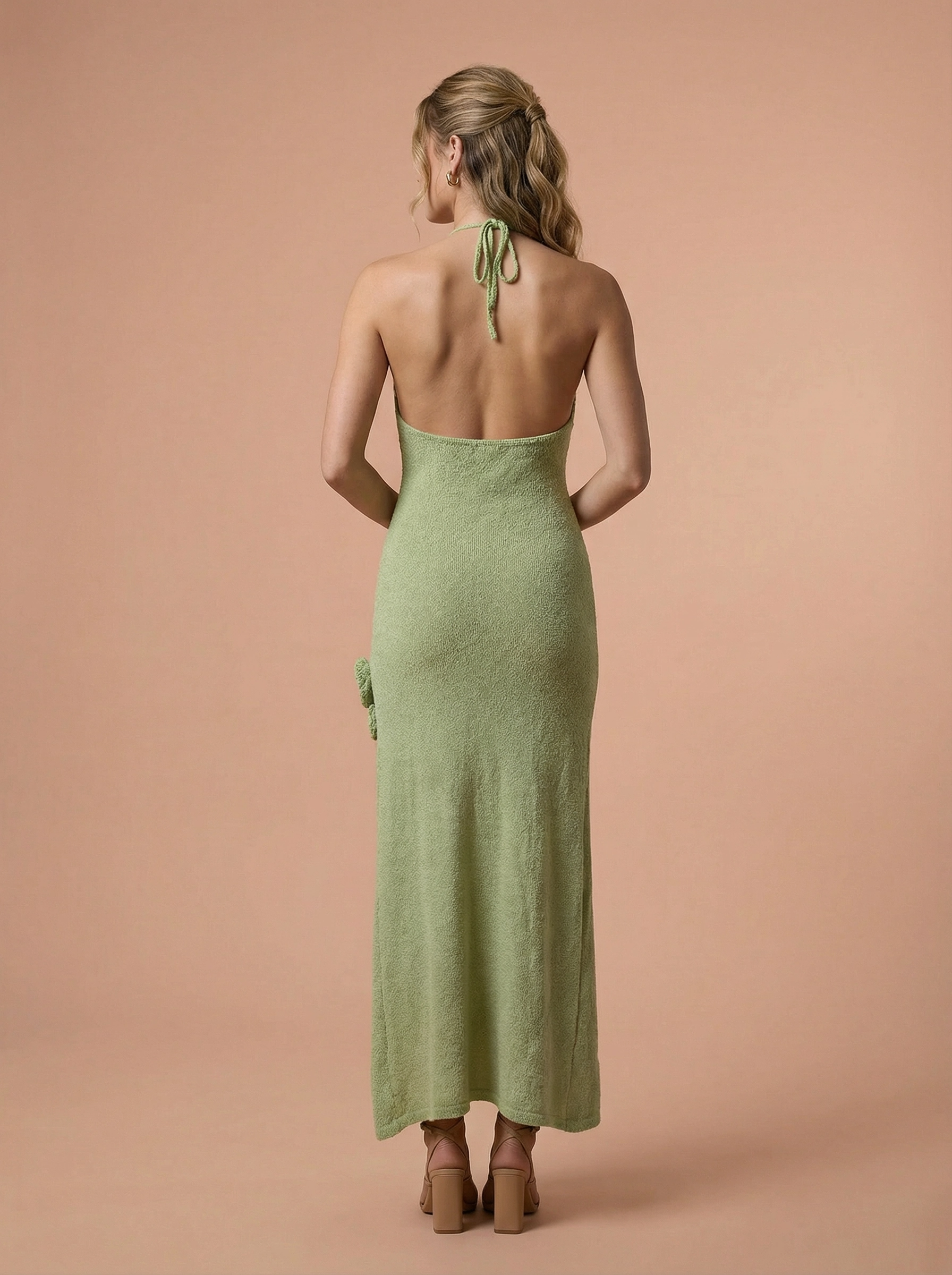 Layla - Halter Knit Rosette Maxi Dress